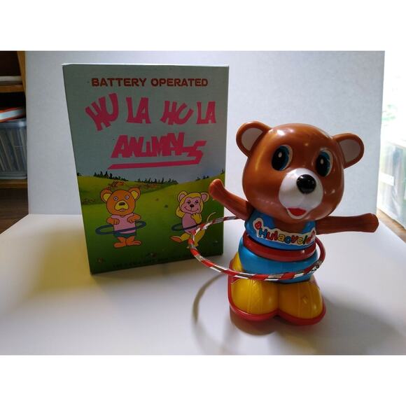 Hula Hula Animals Brown Bear With Hoop Battery Operated Vintage Toy NOS In Box - Picture 11 of 12